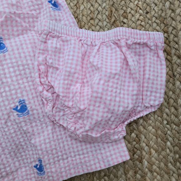 Cotton Kids Seersucker Outfit Set Pink Check Whale Nautical Beach Summer 24mos - Picture 4 of 7